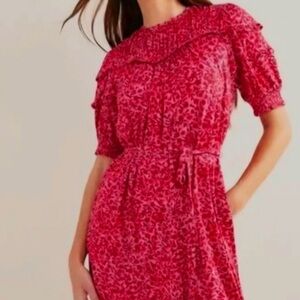 Boden Great British Style Pink Ruffle Jersey Dress with Belt Pockets